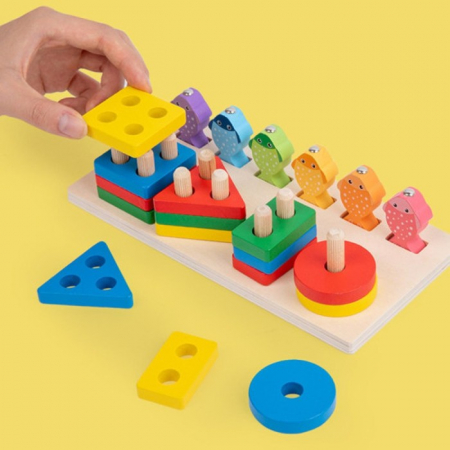 Joc 2 în 1 de tip Montessori - Sortator cu 4 forme geometrice şi pescuit magnetic - Geometric column fishing two in one [2]