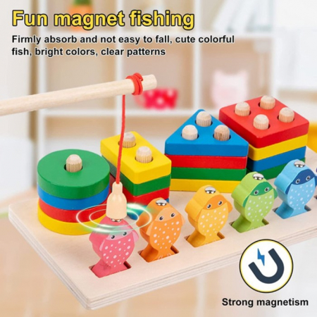 Joc 2 în 1 de tip Montessori - Sortator cu 4 forme geometrice şi pescuit magnetic - Geometric column fishing two in one [5]