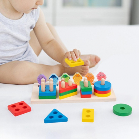 Joc 2 în 1 de tip Montessori - Sortator cu 4 forme geometrice şi pescuit magnetic - Geometric column fishing two in one [3]