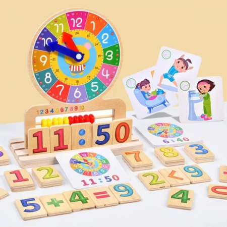 Jocuri Educative - Joc 2 in 1 din lemn Invata ceasul si calcule matematice