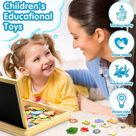 Joc 2 in 1 din lemn puzzle magnetic si tablita de scris si colorat model oras [3]