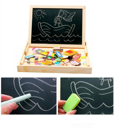 Joc 2 in 1 din lemn puzzle magnetic si tablita de scris si colorat model persoane si obiecte din natura [2]