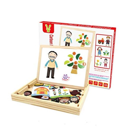 Joc 2 in 1 din lemn puzzle magnetic si tablita de scris si colorat model persoane si obiecte din natura [1]