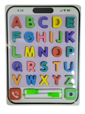 Puzzle - Joc 2 in 1 Puzzle din lemn alfabet si tablita de scris cu carioca lavabila design telefon