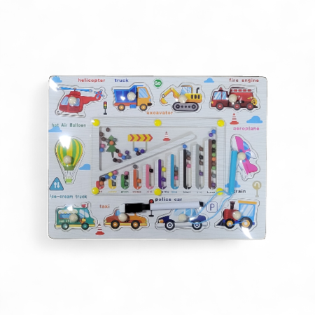 Joc 3 in 1 Puzzle incastru din lemn cu butoni, labirint magnetic sortare culori si tablita de scris lavabila diferite modele [3]