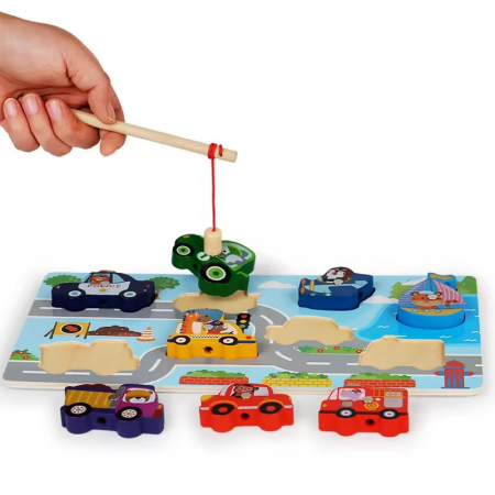 Joc 3 in 1 puzzle, pescuit magnetic si joc de insiruit din lemn [3]