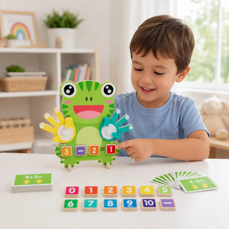 Joc artimetic din lemn numarare pe degete si calcule matematice Frog Finger Game [1]