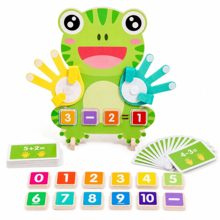 Jucării din lemn - Joc artimetic din lemn numarare pe degete si calcule matematice Frog Finger Game