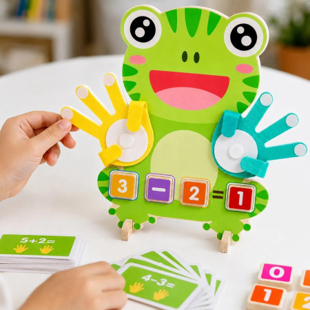 Joc artimetic din lemn numarare pe degete si calcule matematice Frog Finger Game [2]