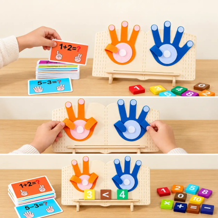 Joc artimetic din lemn numarare pe degete si calcule matematice Montessori digital educational toys [4]