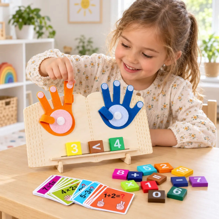 Joc artimetic din lemn numarare pe degete si calcule matematice Montessori digital educational toys [2]