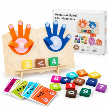 Jocuri Didactice - Joc artimetic din lemn numarare pe degete si calcule matematice Montessori digital educational toys
