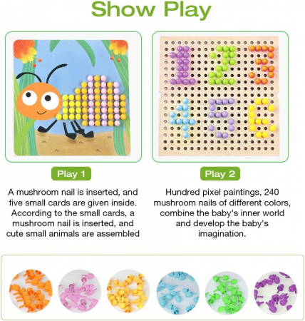 Joc creativ mozaic cu pioneze in gradina- Garden Mushroom nails [5]