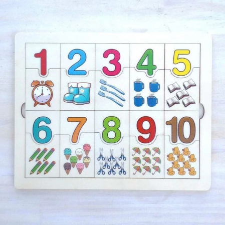 PROMOŢII - Joc de asociere numere si multimi de obiecte de tip puzzle din lemn