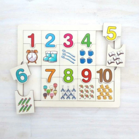 Joc de asociere numere si multimi de obiecte de tip puzzle din lemn [1]