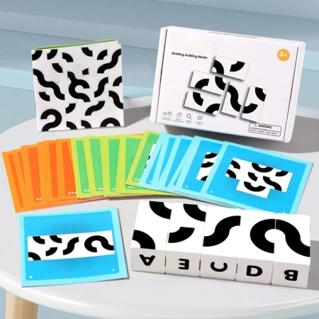 Jucării copii 5-6 ani - Joc de asociere si creativitate cu blocuri din lemn Rotating building blocks