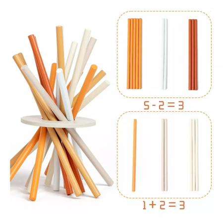 Joc de concentrare si strategie Kerplunk 2 in 1 turnul din lemn cu betisoare si bile colorate [1]