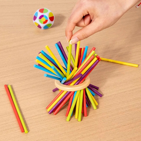 Joc de concentrare si strategie Plunk 3 in 1 turnul din lemn cu betisoare si bile colorate [6]