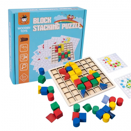 PROMOŢII - Joc de creativitate de tip mozaic din lemn Block Stacking puzzle