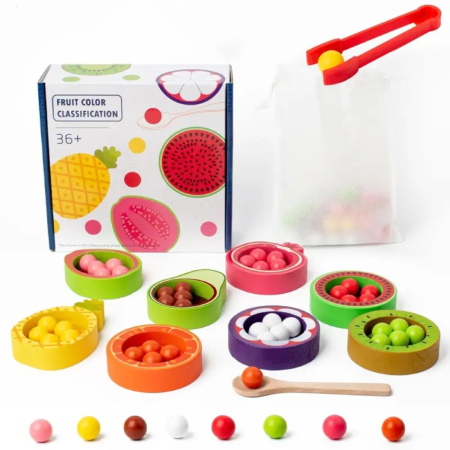 Jucării de îndemânare - Joc de motricitate, indemanare si clasificare culori cu bilute Fructe - Fruit color classification