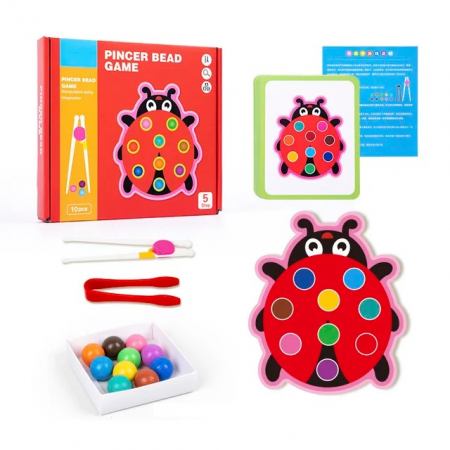 Jucării din lemn - Joc de motricitate si asociere culori gargarita Pincer bead game