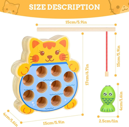 Joc de pescuit magnetic pisicuta din lemn Magnetic Cat Fishing Game [5]