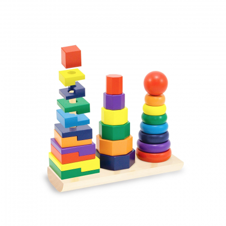 Jucării din lemn - Joc de stivuit 3 coloane Geometric Stacker
