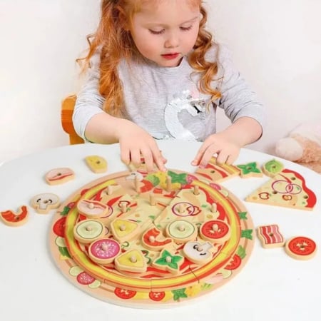 Puzzle - Joc de stivuit de tip puzzle din lemn PIZZA Intelligence Pillar set