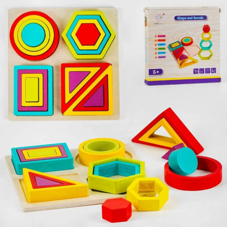 Jucării din lemn - Joc de tip Montessori - Sortator cu 4 forme geometrice Shape and ferrule
