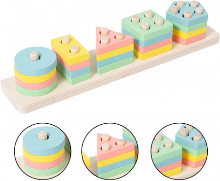Joc de tip Montessori - SORTATOR CU 5 FORME GEOMETRICE Five sets of columns [2]