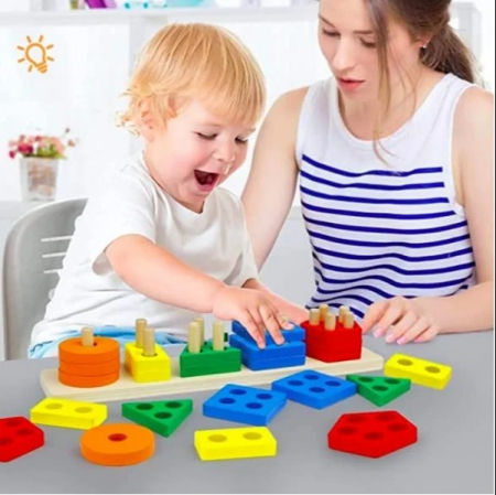 Joc de tip Montessori - SORTATOR CU 5 FORME GEOMETRICE Five sets of columns [3]