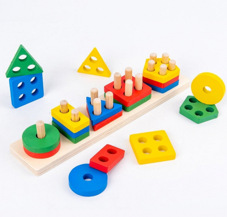 Jucării de îndemânare - Joc de tip Montessori - SORTATOR CU 5 FORME GEOMETRICE Five sets of columns