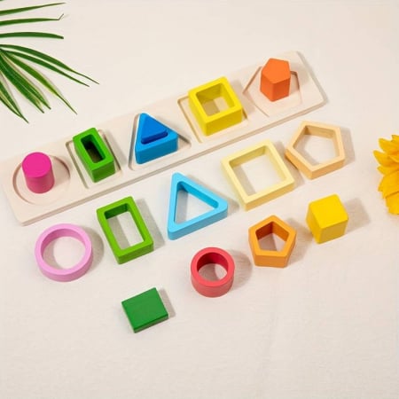 Jocuri Educative - Joc de tip Montessori - Sortator cu 5 forme geometrice Geometry Column