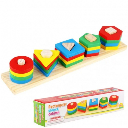 Jucării de îndemânare - Joc de tip Montessori - Sortator cu 5 forme geometrice Rectangular Sleeve Column