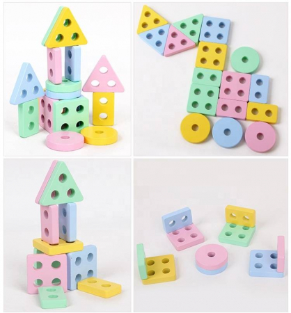 Joc de tip Montessori - Sortator dreptunghi cu 4 forme geometrice culoare pastel [2]