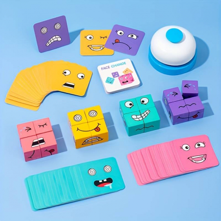 Jocuri Educative - Joc de tip Puzzle Expresii faciale cu sonerie - Face change Rubik's cube