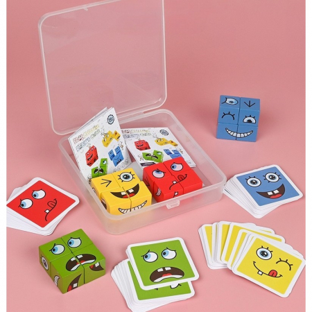 Jocuri Educative - Joc de tip Puzzle Expresii faciale in cutie din plastic- Expression puzzle building blocks