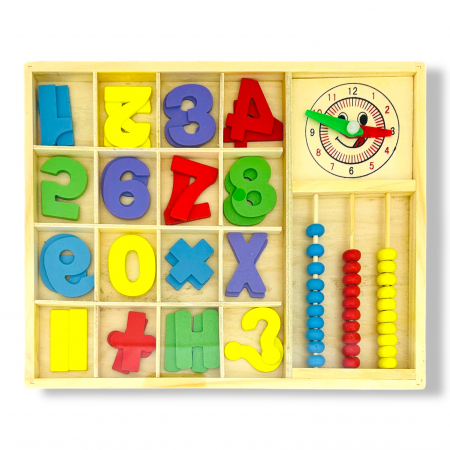 Jocuri Didactice - Joc din lemn 2 in 1 Invata matematica - Invata ceasul -numaratoare