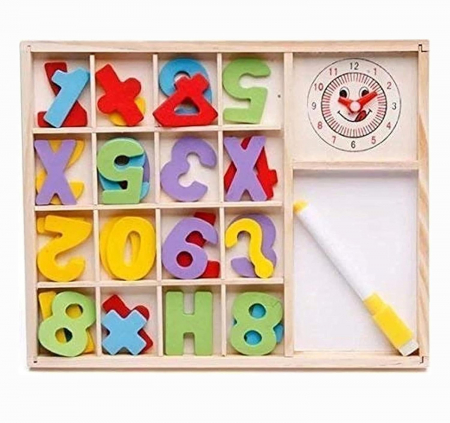 Jocuri Didactice - Joc din lemn 2 in 1 Invata matematica - Invata ceasul -scrie si sterge