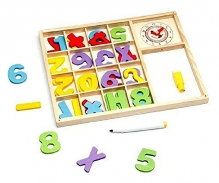 Joc din lemn 2 in 1 Invata matematica - Invata ceasul -scrie si sterge [5]