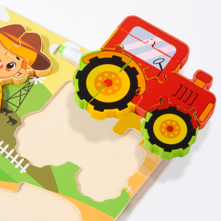 Joc din lemn 2 in 1 puzzle meserii si ustensile specifice si tabla lavabila de scris [3]