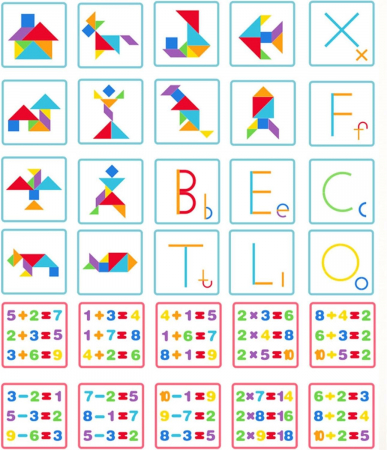 Joc din lemn 3 in 1 creaza forme, tangram si calcule matematice [7]