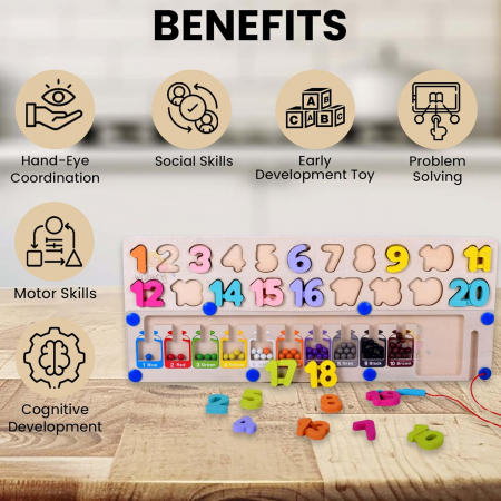 Joc din lemn de tip Montessori 2 in 1 puzzle numere si labirint magnetic sortare culori [6]