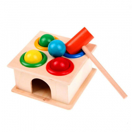 Jucării din lemn - Joc din lemn Montessori cu bile si ciocan Cutia Permanentei