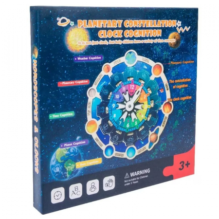Joc din lemn Montessori invata ceasul, planetele si zodiacul. [6]