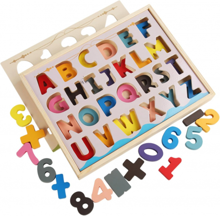 Jocuri Educative - Joc din lemn sortator de cifre si litere Alphanumeric Pairings