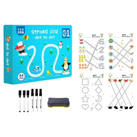 IDEI DE CADOURI - Joc educativ cu planse de tipul scrie si sterge activitati de scriere pe linii punctate Stroke line dot to dot