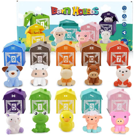 Jucării bebe - Joc educativ de asociere numere si culori De-a v-ati ascunselea cu animalutele la ferma