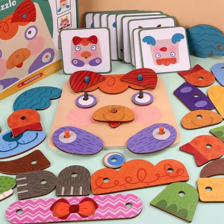 Jucării creative - Joc educativ Montessori din lemn de construit animalute - Creative Board