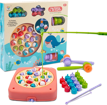 Jucării copii 5-6 ani - Joc interactiv 2 in 1 Pescuit si Whack-a-mole cartite Fun Fishing and hit gopher